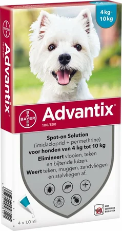 Advantix Hond 100 4 -10 kg Tegen Teken, Vlooien en Luizen (4 pipetten)