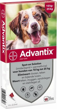 Advantix Hond 250 10-25 kg Tegen Teken, Vlooien en Luizen (4 pipetten)