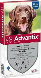 ADVANTIX Hond 400 25 - 40 kg Tegen Teken, Vlooien en Luizen (4 pipetten)