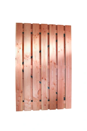 Douglas geschaafde plankendeur op zwart verstelbaar stalen frame, 16 mm, 120 x 195 cm, onbehandeld.