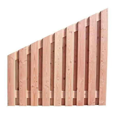 Douglas geschaafd plankenscherm 19-planks 16 mm, 180 x 180-90 cm, verticaal recht aflopend, onbehand