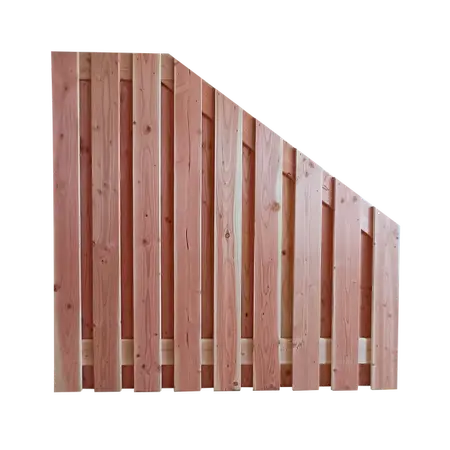 Douglas geschaafd plankenscherm 19-planks 16 mm, 180 x 180-90 cm, verticaal 4 recht dan aflopend, on