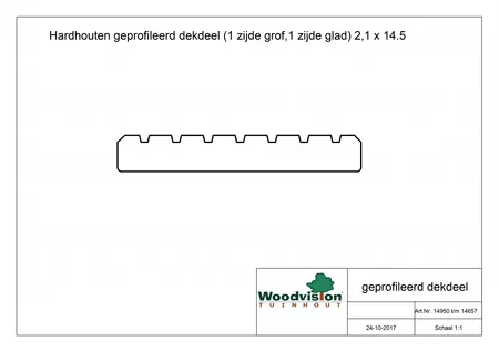 Douglas geschaafd dekdeel 1 zijde grof, 1 zijde fijn profiel, 2,4 x 13,8 x 400 cm, onbehandeld. - afbeelding 2