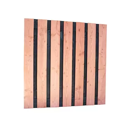 Douglas fijnbezaagd plankenscherm met zwarte binnenkant, 15-planks 19 mm, 180 x 180 cm, zwart/onbeha