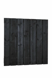 Douglas fijnbezaagd plankenscherm 15-planks 19 mm, 180 x 180 cm, zwart gedompeld.