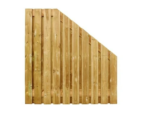 Grenen geschaafd plankenscherm 21-planks 15 mm, 180 x 180-90 cm, verticaal, recht aflopend, groen ge