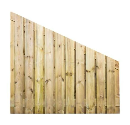 Grenen geschaafd plankenscherm 23-planks 15 mm, 180 x 180-90 cm, verticaal, recht aflopend, groen ge