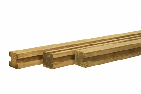 Grenen sleufpaal 8,8 x 8,8 x 270 cm, t.b.v. 28 mm profielplanken, eindpaal, groen geïmpregneerd.