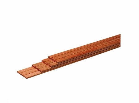Hardhouten geschaafde plank, met V-groeven, 1,5 x 14,5 x 210 cm.