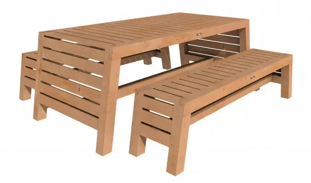 Hillhout douglas tuinset Riva, 2 en 1 x tafel, onbehandeld. - de Wilskracht