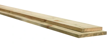 Midden-Europees vuren fijnbezaagde plank 1,9 x 14,5 x 200 cm, groen geïmpregneerd.