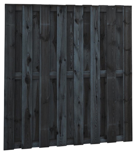 Naaldhout geschaafd plankenscherm 18-planks 15 mm, 180 x 180 cm, recht, geïmpregneerd en zwart gedom