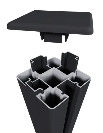 NewTechWood aluminium sleufpaal, met paalkap, 8 x 8 x 195 cm, zwart.