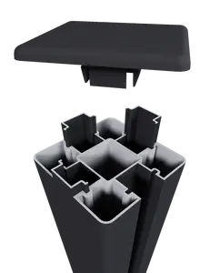 NewTechWood aluminium sleufpaal, met paalkap, 8 x 8 x 195 cm, zwart.