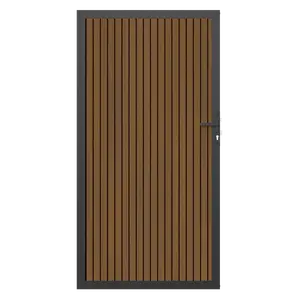 NewTechWood co-extrusie composiet deur in aluminium frame, verticaal triple, 100 x 195 cm, Teak/zwar