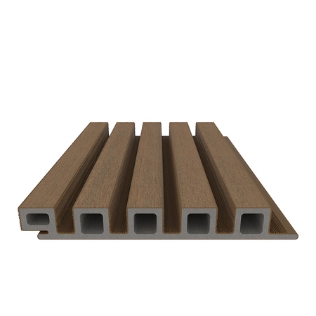 NewTechWood HKC co-extrusie wand bekleding castellation 25 profiel, 2,5 x 19,6 x 290 cm, Teak. - afbeelding 1