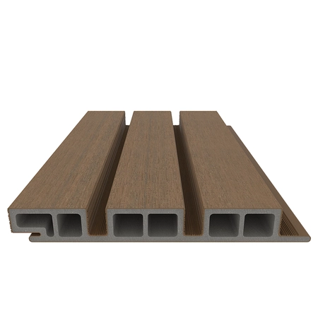 NewTechWood HKC co-extrusie wand bekleding castellation 50 profiel, 2,5 x 19,6 x 290 cm, Teak. - afbeelding 1