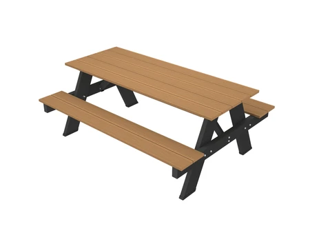 NewTechWood picknicktafel met zwart onderstel, bladmaat 180 x 70 cm, Teak