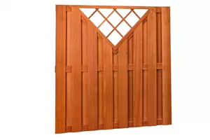 Hardhouten plankenscherm recht verticaal met V-trellis 180 x 180 cm.