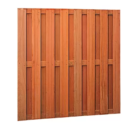 Hardhouten geschaafd plankenscherm 18-planks, recht verticaal/horizontaal 180 x 180 cm.
