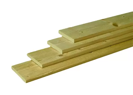 Scandinavisch vuren geschaafde plank 1,8 x 14,5 x 480 cm, groen geïmpregneerd.