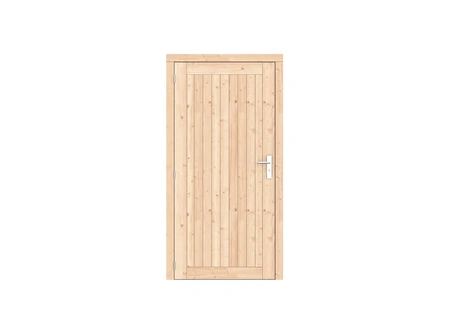 Vuren dichte enkele deur Prestige 108x209 cm, linksdraaiend, scharnieren, RVS beslag, onbehandeld.