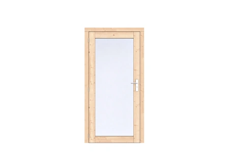 Vuren Volglas enkele deur Prestige 108x209 cm, linksdraaiend, scharnieren, RVS beslag, onbehandeld.